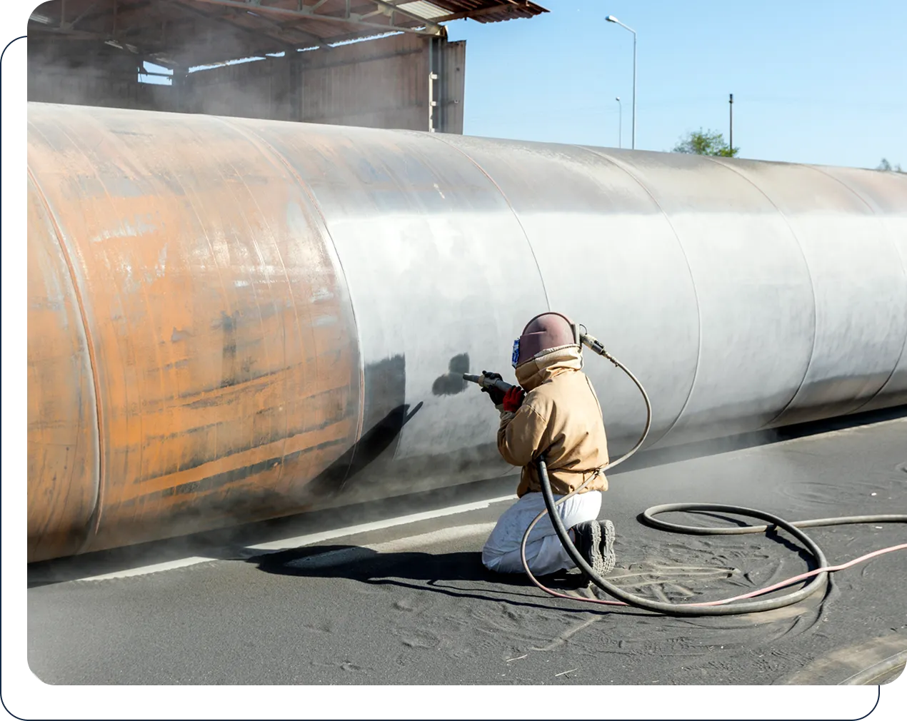 Surface preparation of steel pipeline